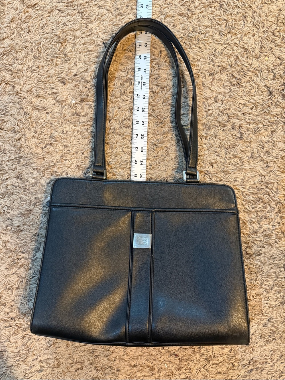 Vintage Liz Claiborne Black Leather Bag with silver tone Logo Plate (new)